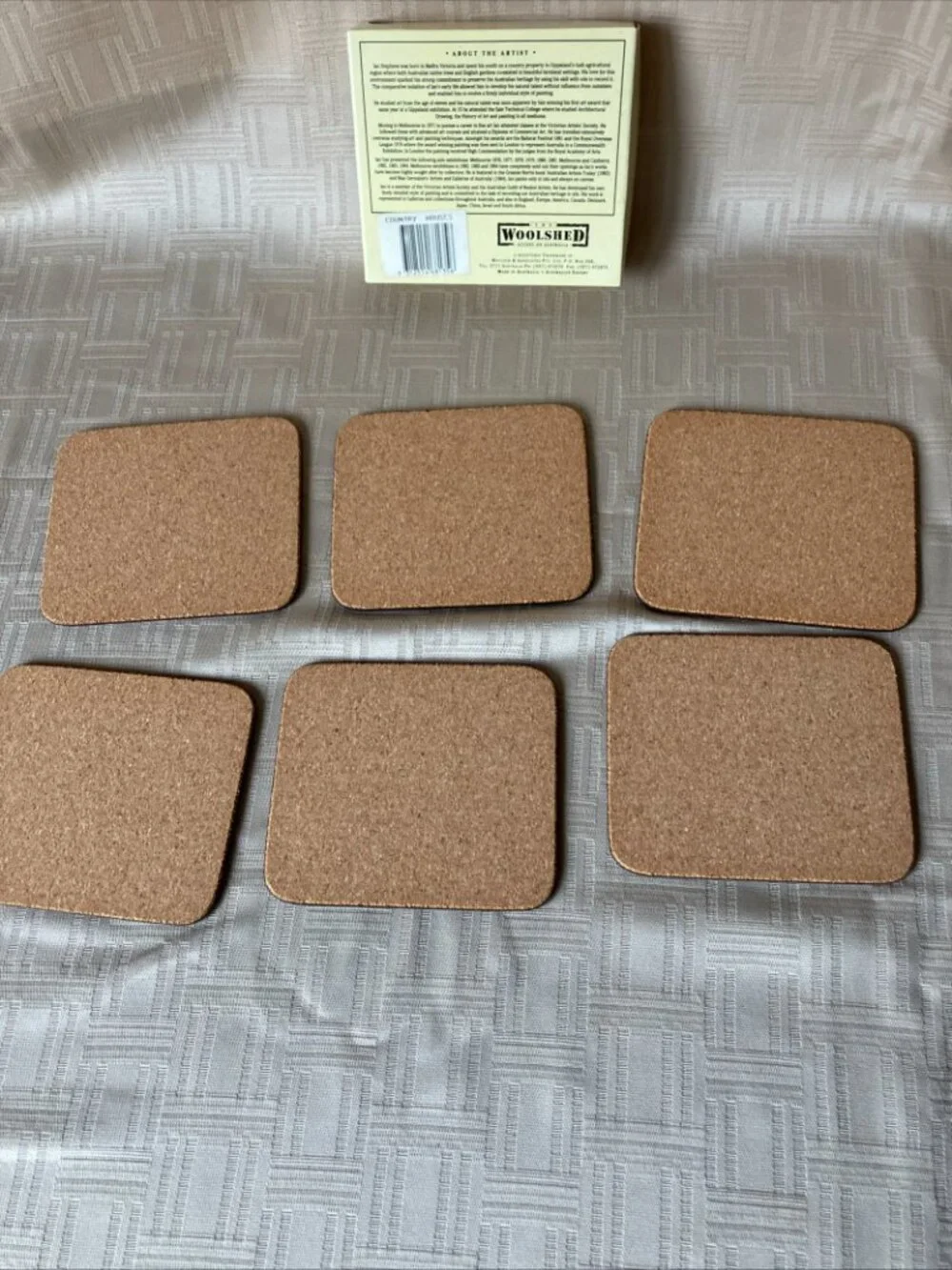 Vintage set of 6 cork-backed coasters Australian brand 